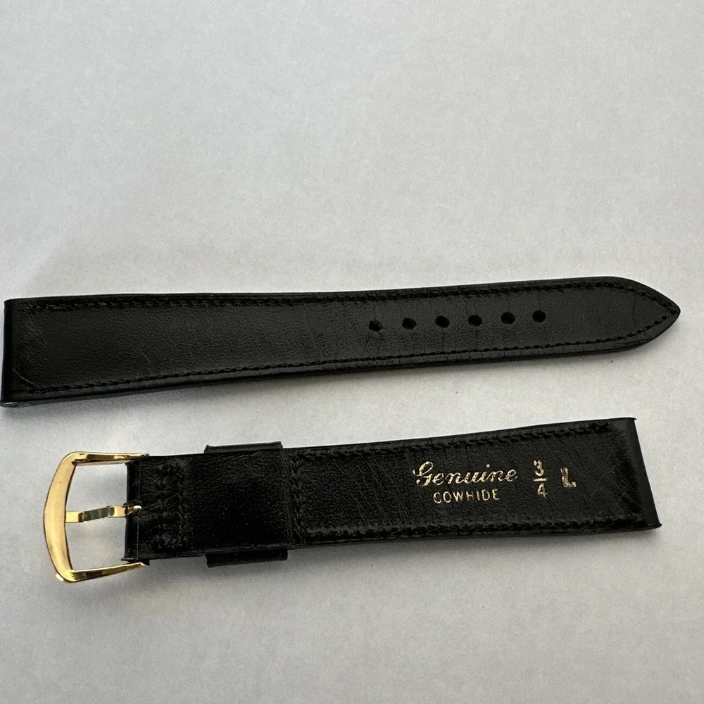 Speidel USA Vintage Black Genuine Cowhide Saddle Leather Watch Strap 3/4 L Gold